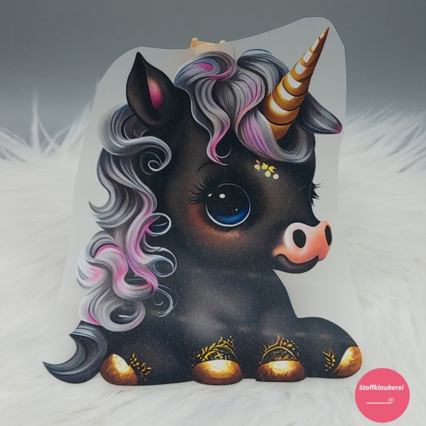 "Einhorn schwarz" Bügelbild  (ca. 17cm X 14cm)